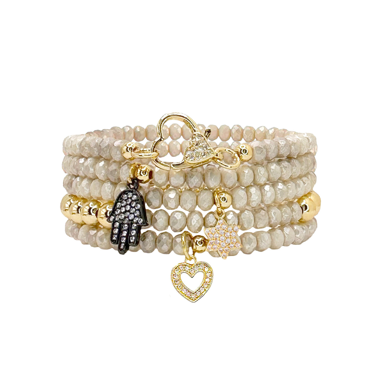 Harper Floral White Jewish Star Collection of Bracelets
