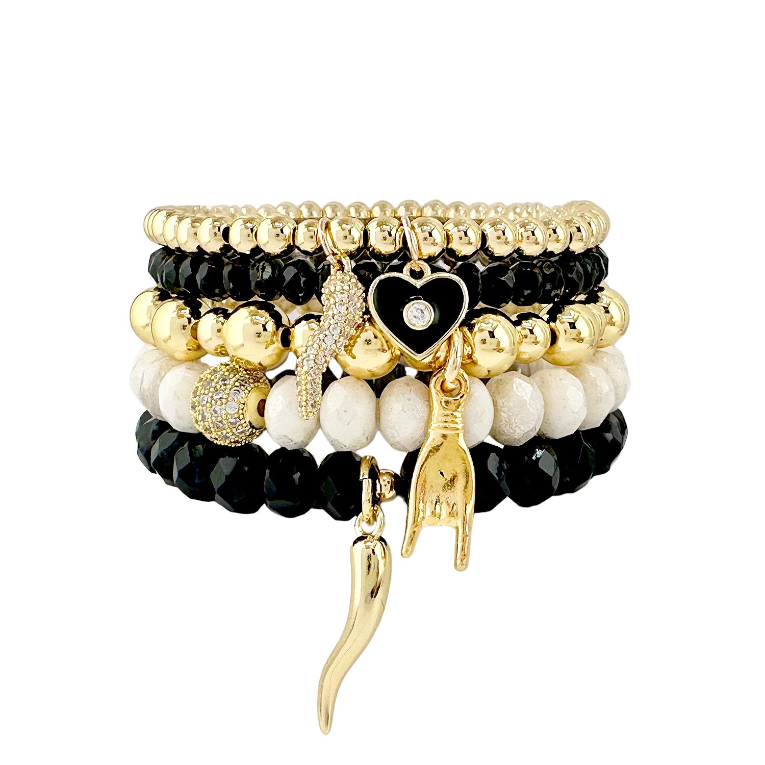 Gianna Italian Horn Stack of Beaded Bracelets | Love Lisa
