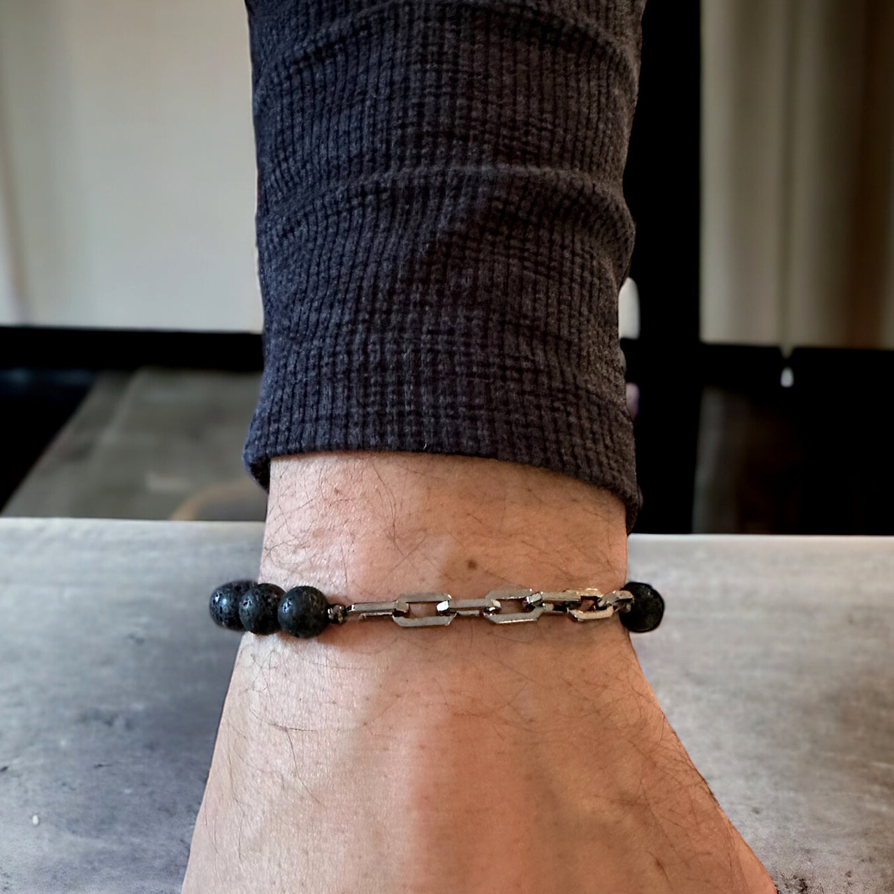 Mac Chain Link Lava Rock Men's Bracelet