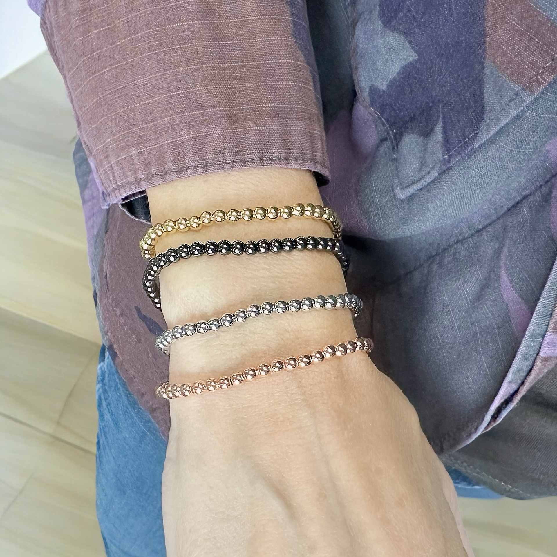 4mm beaded bracelet stack on wrist love lisa