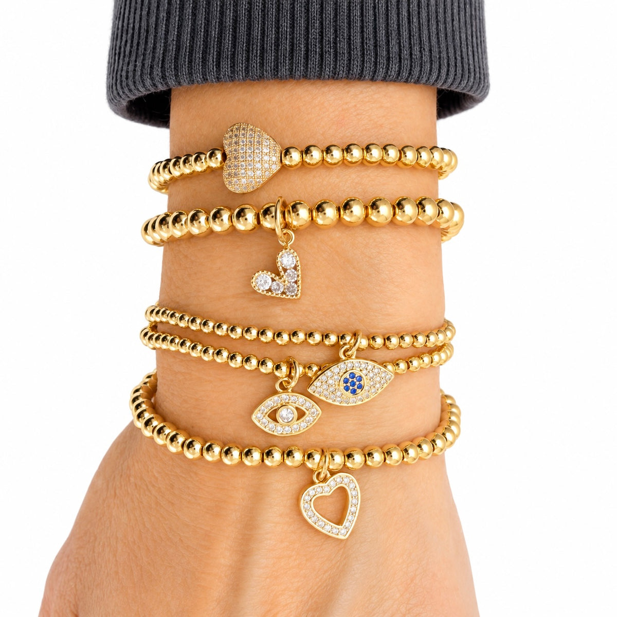 Amore Heart & Evil Eye Bracelet Stack