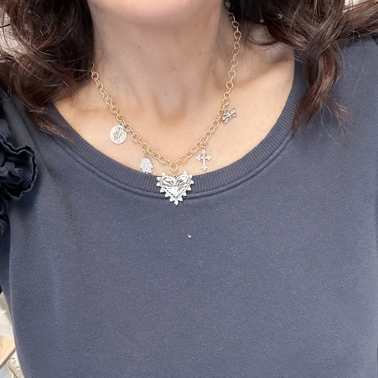 Sarah Catholic Heart and Cross Charm Necklace