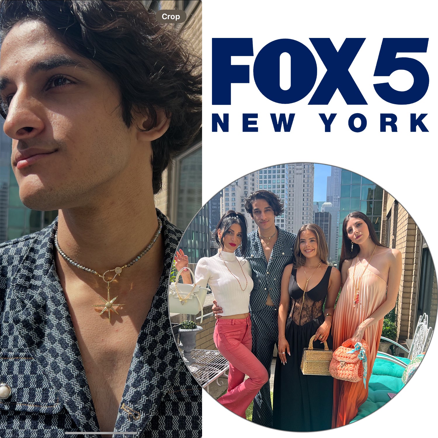 A model weaing love lisa choker on the news