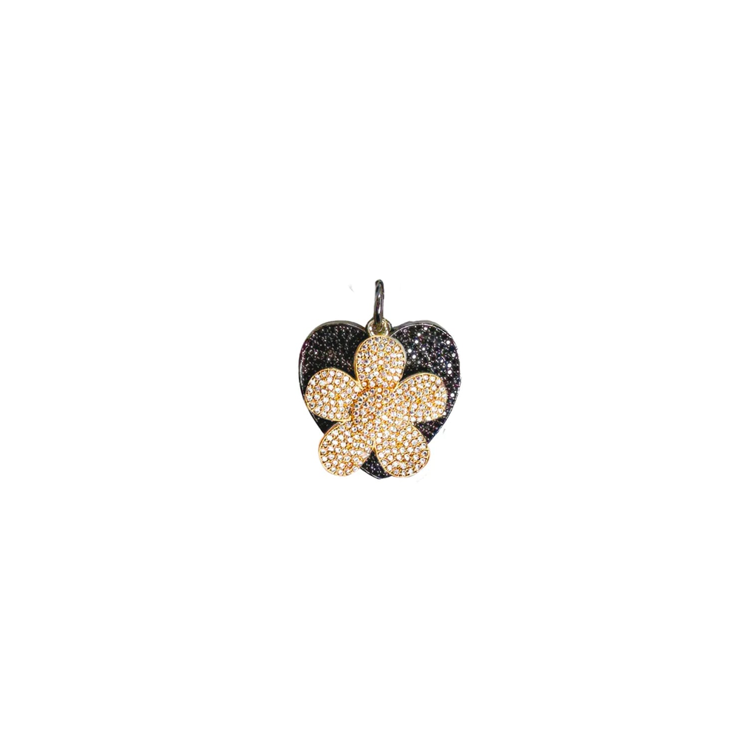 Heart Flower Pendant with Gold Floral Layering on Black Heart Base