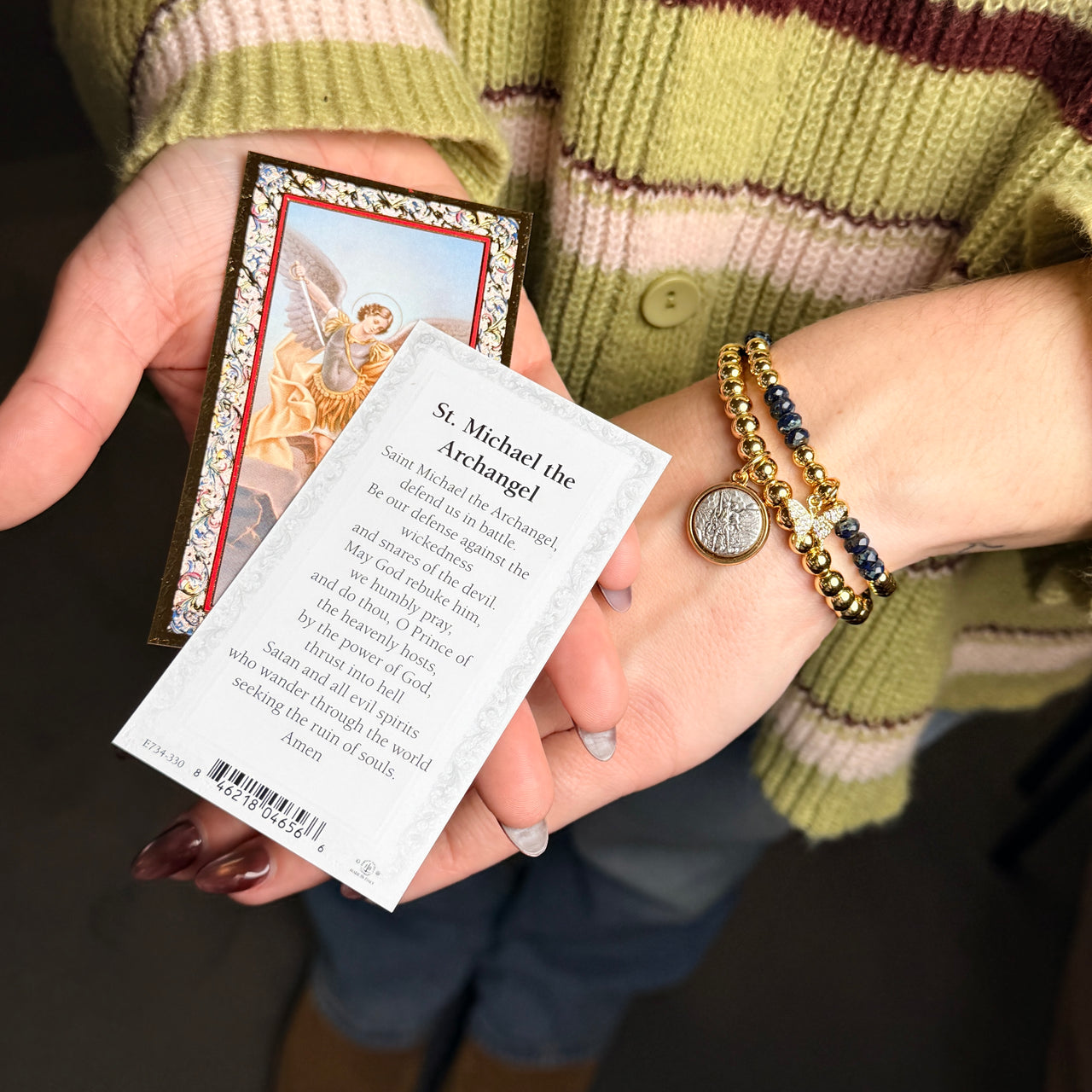 St Michael Protection Bracelet Set Gold or Silver