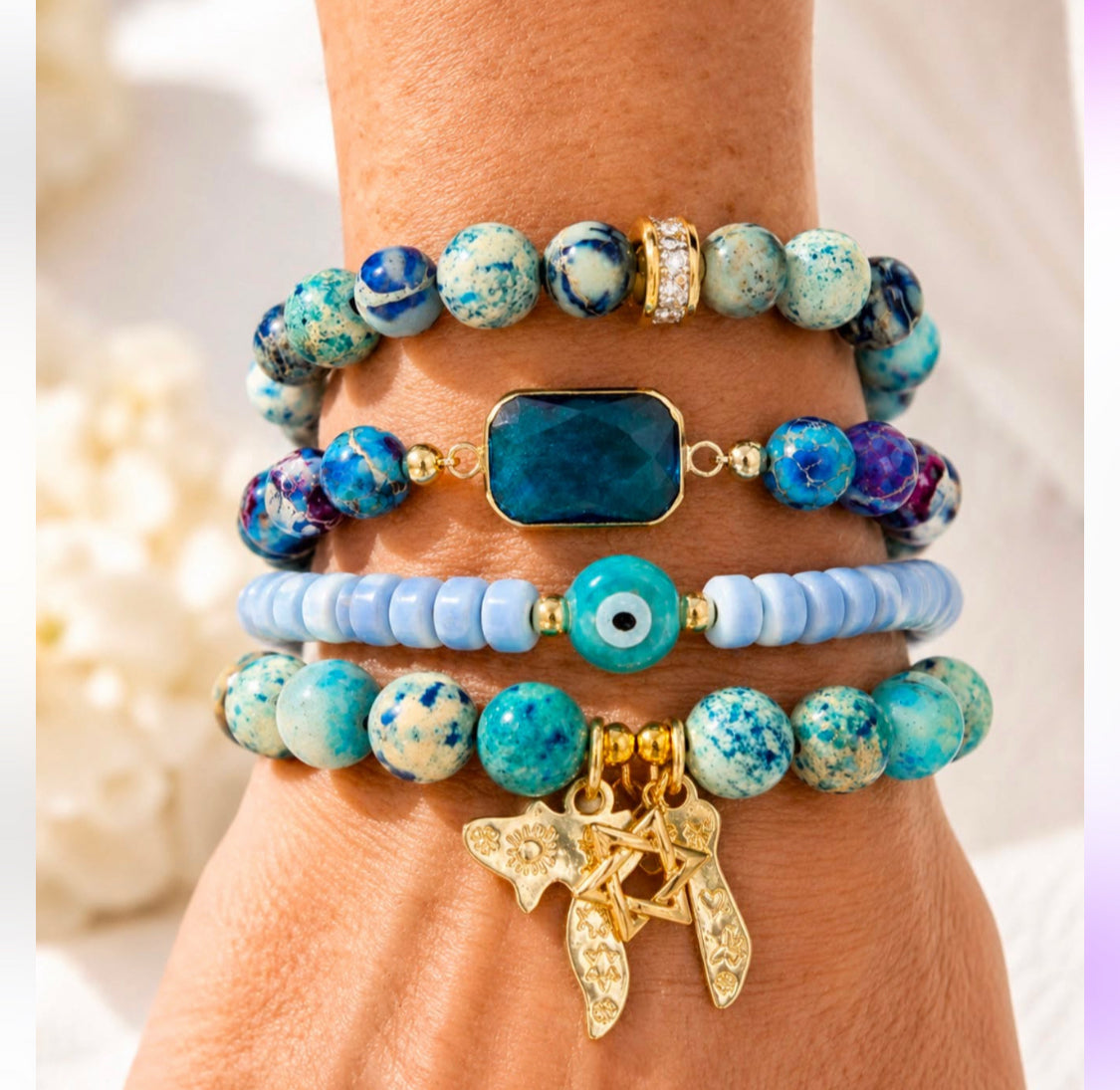 Chaya Star of David Beaded Bracelet Stack