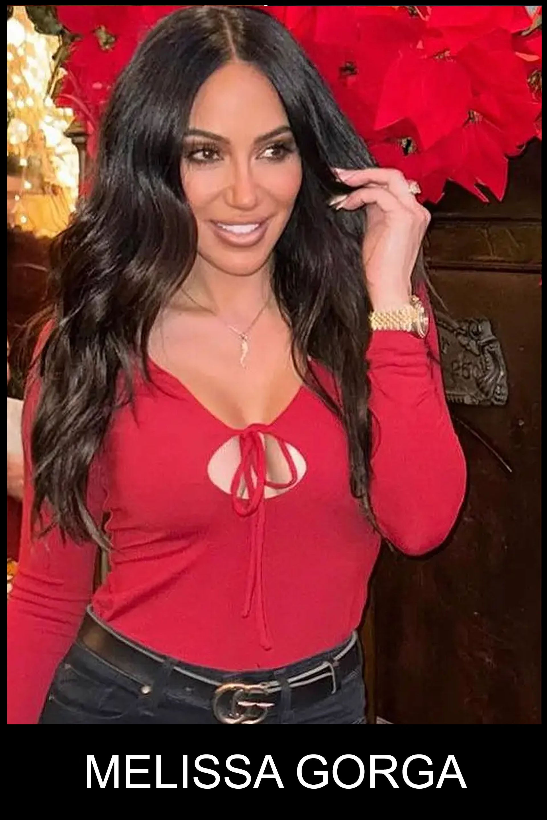 Melissa gorga wearing the gold horn necklace by love lisa