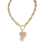 North Star Heart Link Necklace Gold Love Lisa starburst heart jewelry