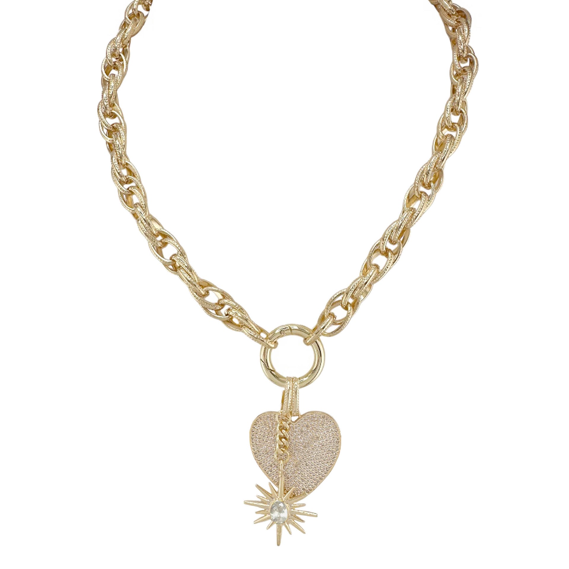 North Star Heart Link Necklace Gold Love Lisa starburst heart jewelry
