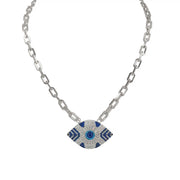 patricias paperclip eye necklace silver blue crystal evil eye pendant jewelry