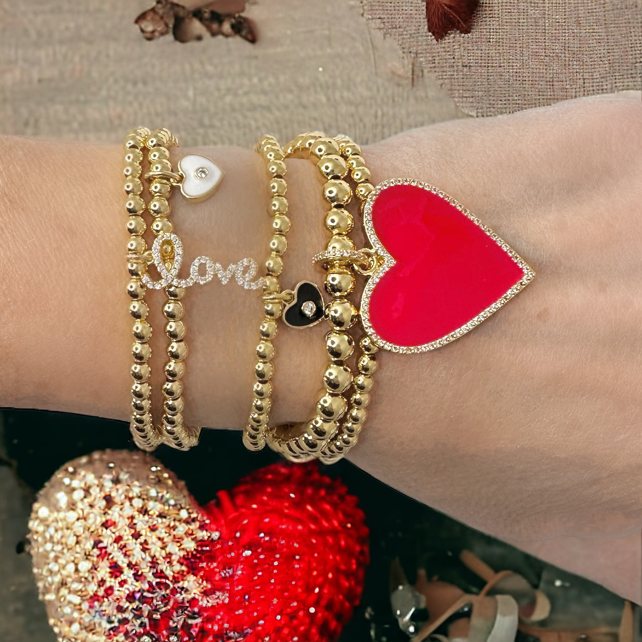 Lori Red Heart Bracelet Stack