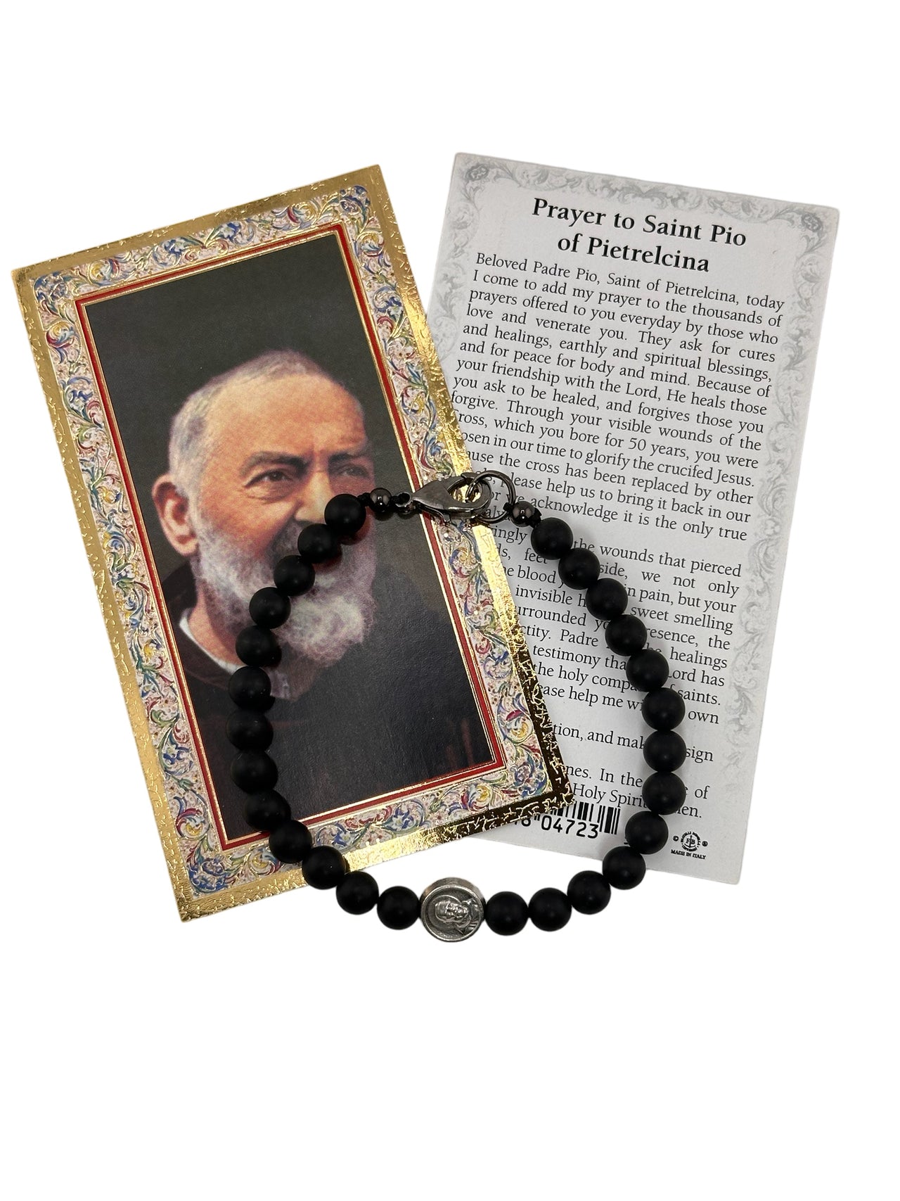 Ricky Padre Pio Onyx Beaded Bracelet