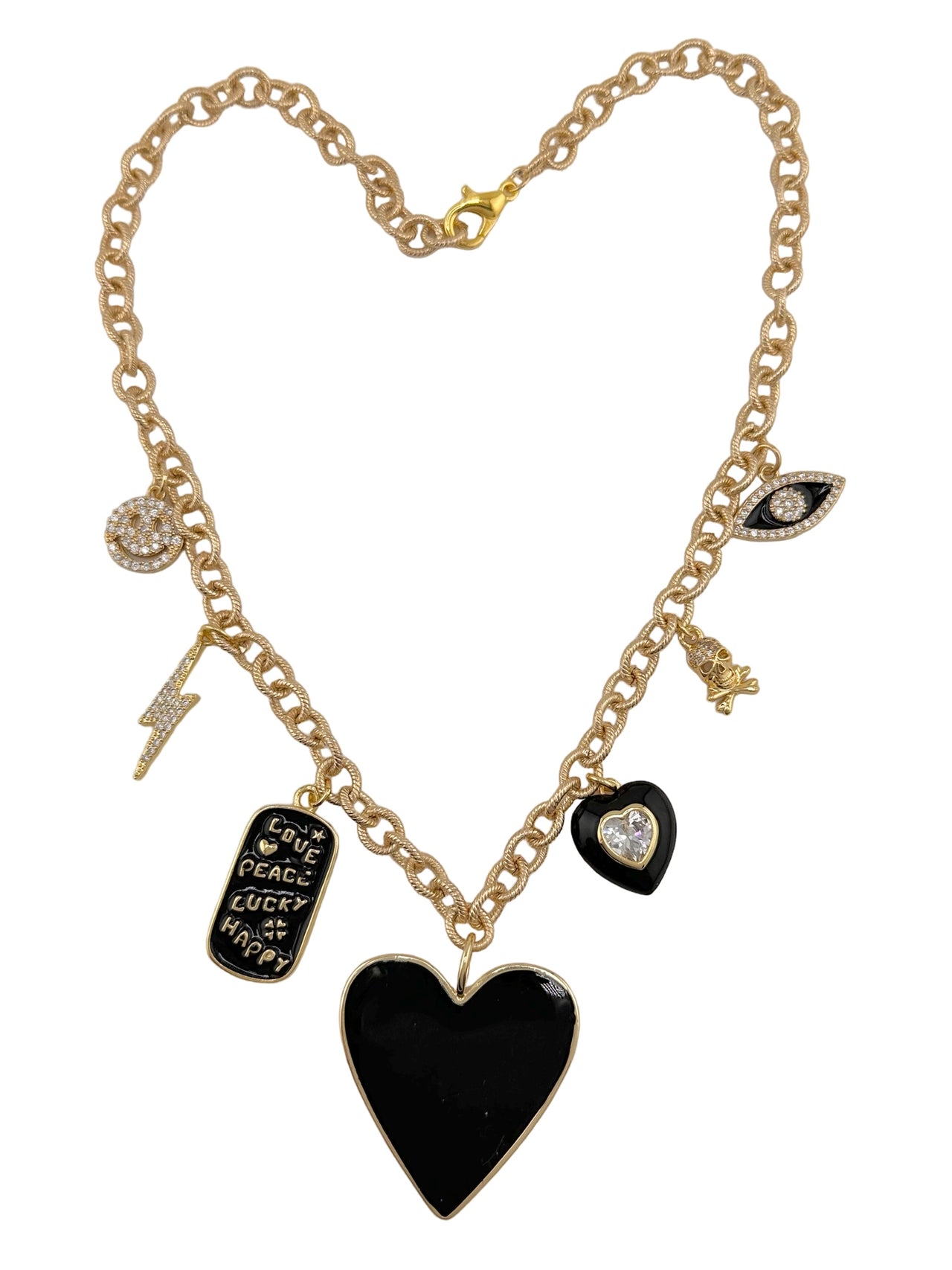 Love, Peace, Love Lisa Gold & Black Enamel Necklace