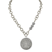 Love Lisa Stillness Buddha coin necklace silver 17 inch chain
