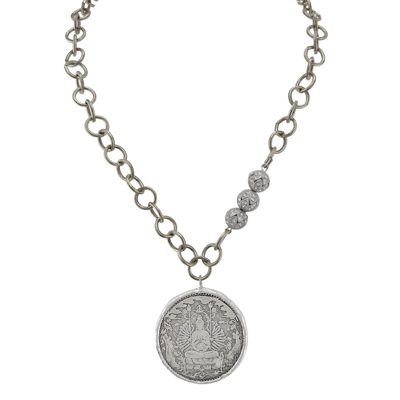 Love Lisa Stillness Buddha coin necklace silver 17 inch chain
