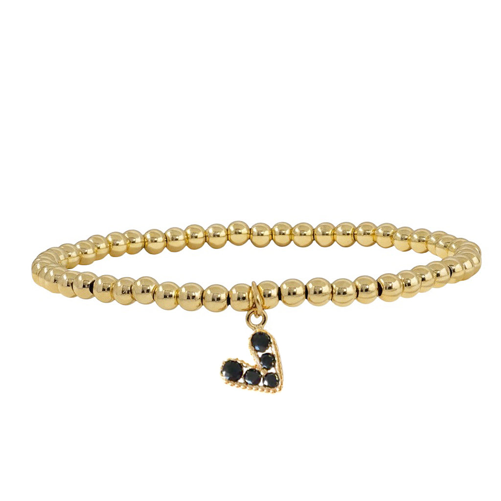 black crystal heart charm beaded bracelet gold bead bracelet