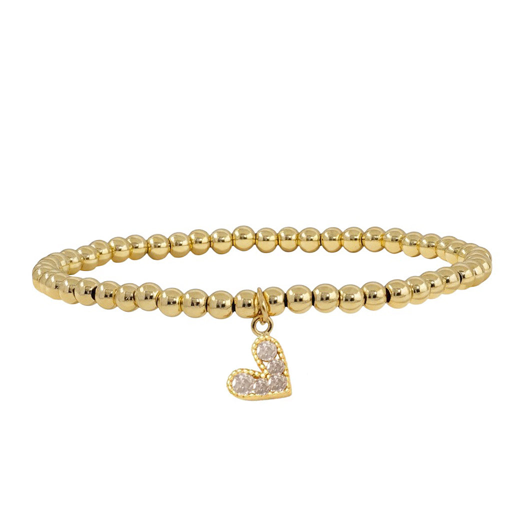 Love Lisa crystal heart charm beaded bracelet 4mm gold stacking bracelet clear heart