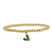 green crystal heart charm beaded bracelet 4mm gold stacking bracelet