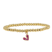hot pink crystal heart charm beaded bracelet gold bead bracelet