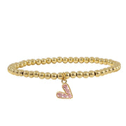light pink crystal heart charm beaded bracelet gold 4mm bead bracelet