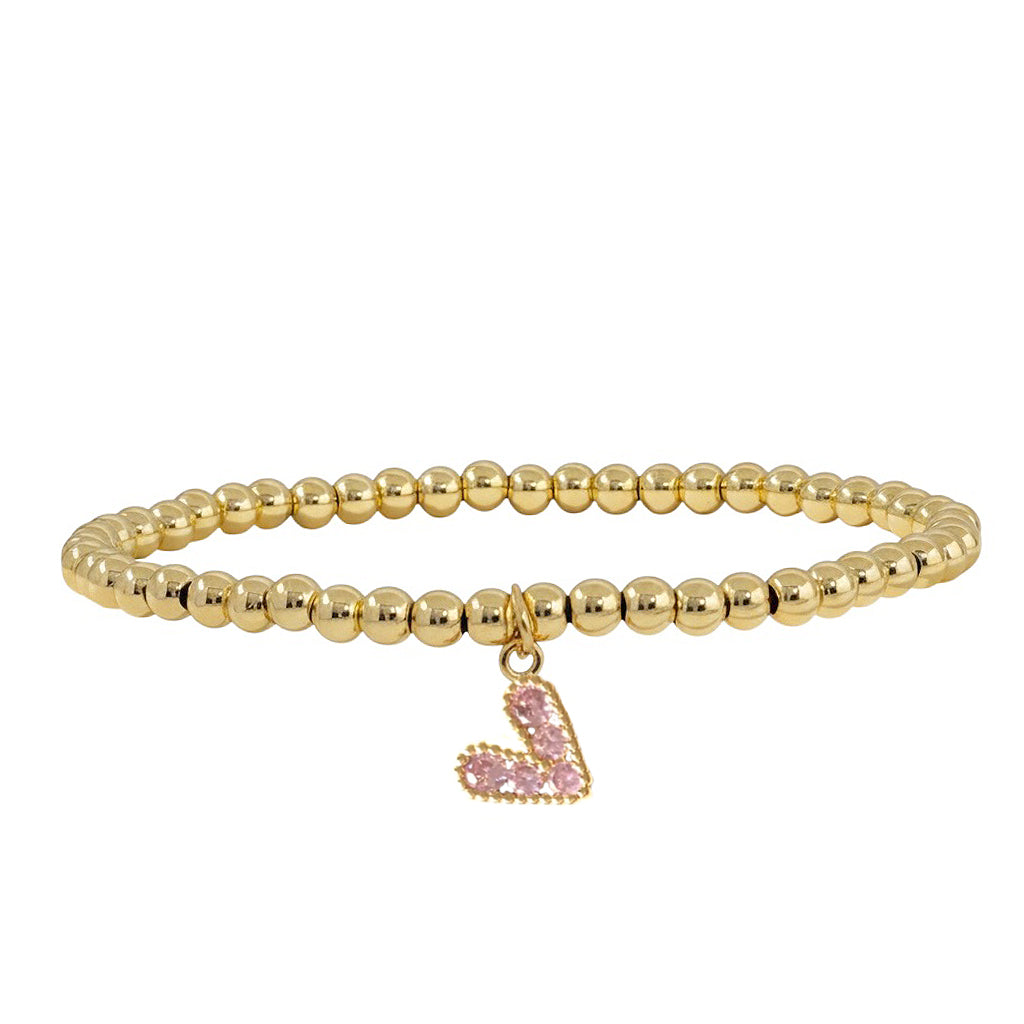 light pink crystal heart charm beaded bracelet gold 4mm bead bracelet