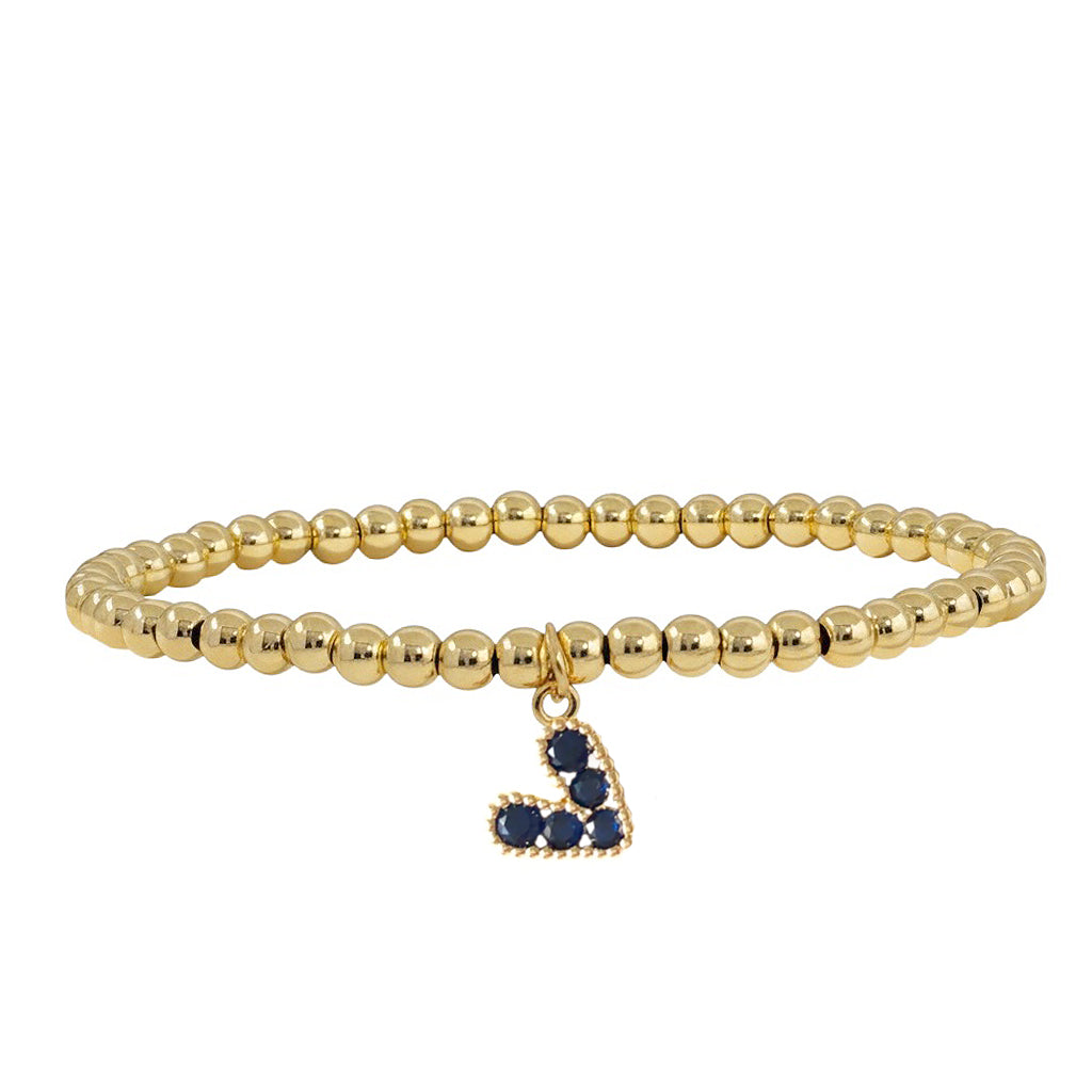 navy blue crystal heart charm beaded bracelet 4mm gold stacking bracelet