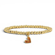 orange crystal heart charm beaded bracelet gold beaded stacking bracelet