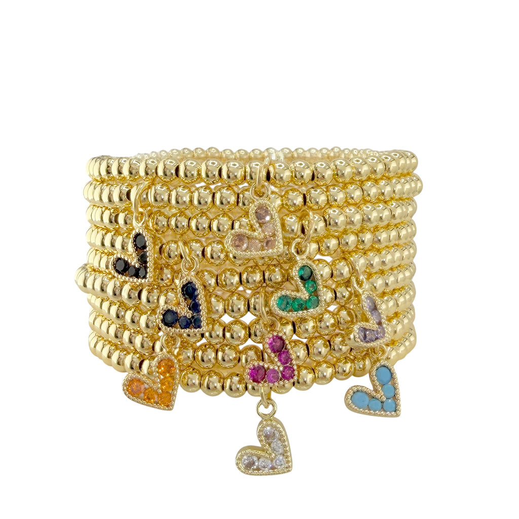 Love Lisa crystal heart charm bracelet stack layered gold beaded bracelets all colors