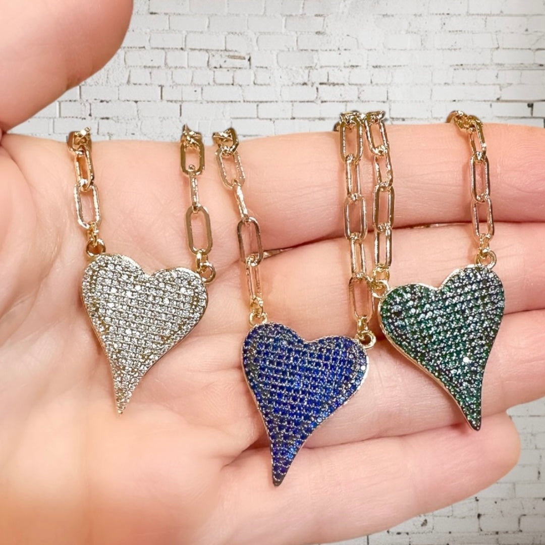 Love Lisa Aimee Paperclip Heart Necklace gold pavé pendant