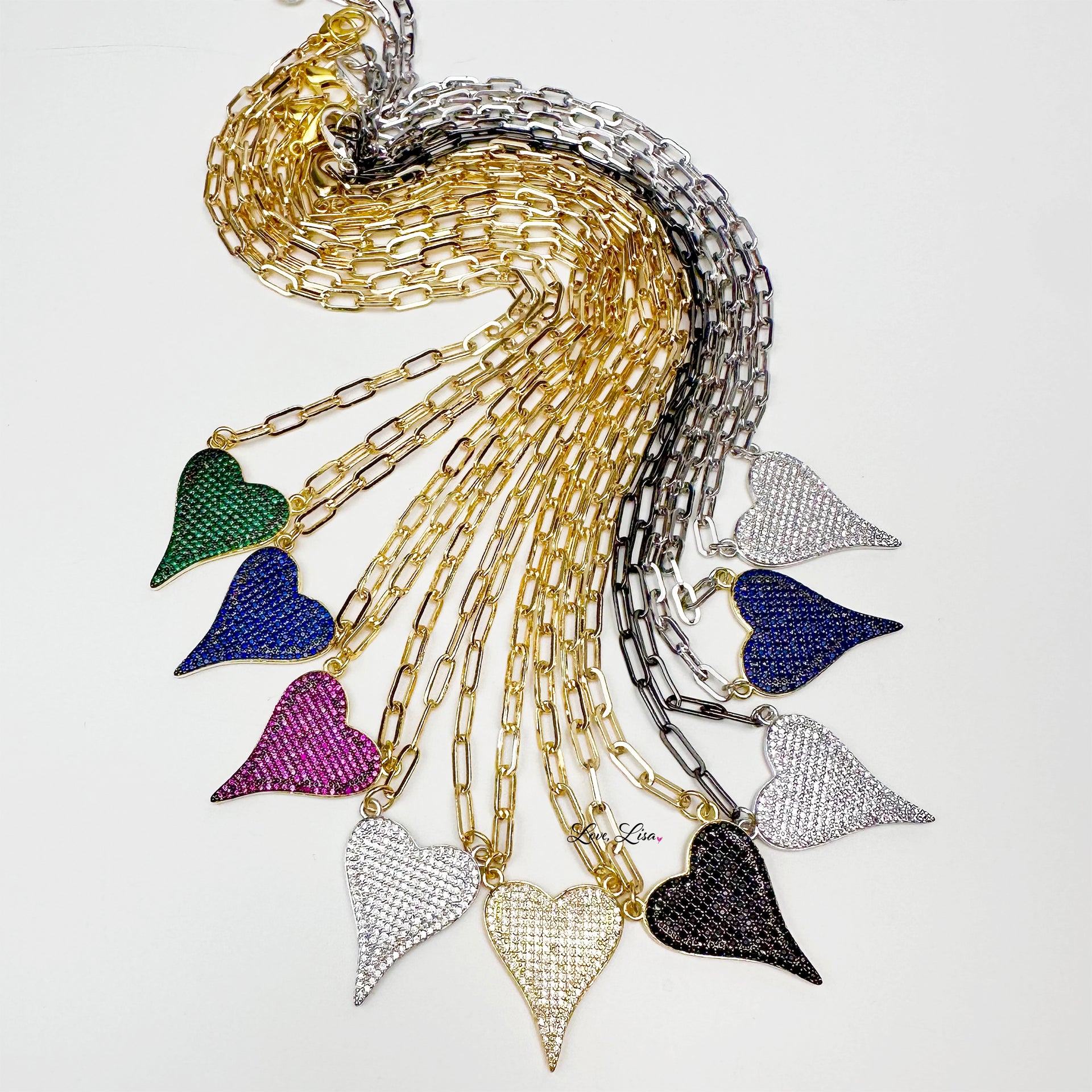 Layered Love Lisa Aimee Paperclip Heart Necklace pavé pendant
