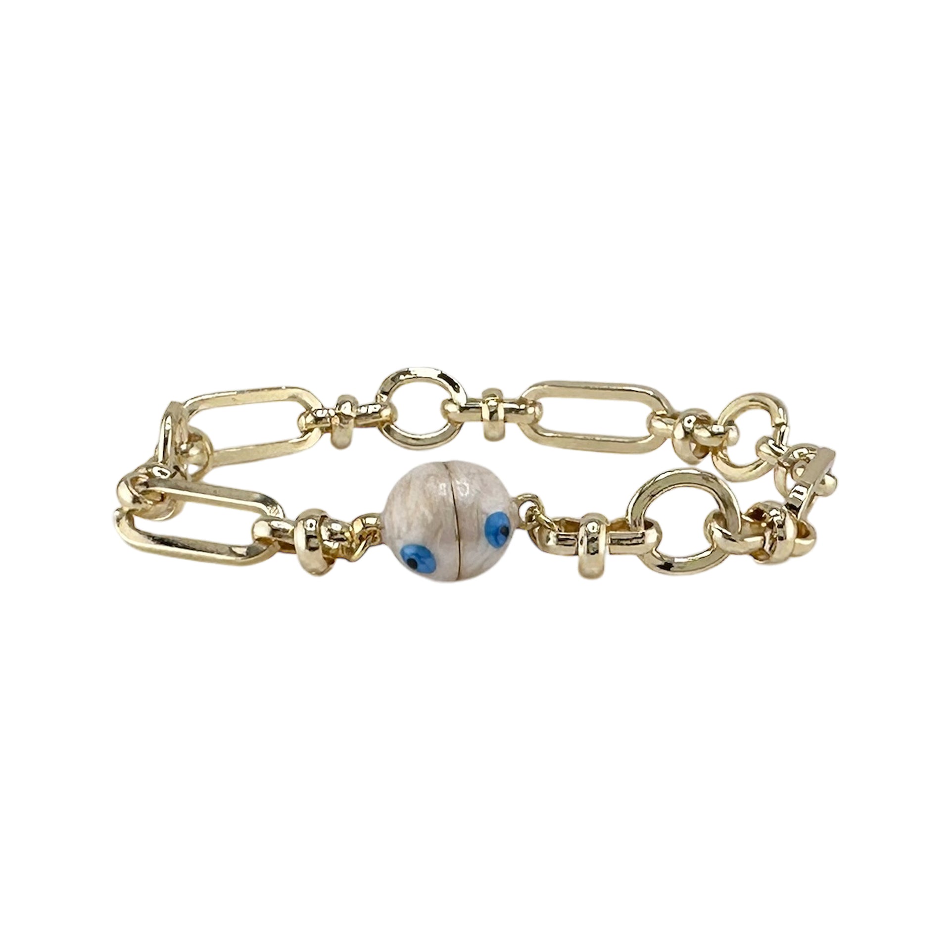 Love Lisa Valeria evil eye magnetic chain link bracelet white cornsilk enamel bead protection jewelr