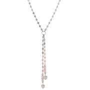 Love Lisa Alessia clear quartz heart gemstone drop necklace featuring cascading faceted clear quartz heart stones on long elegant chain