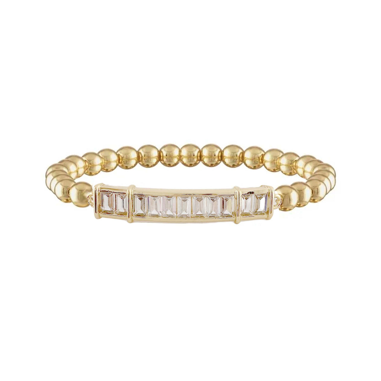Gold Alicia Baguette Bar Bracelet made with 5mm beads and crystal baguette bar, 6.85" stretch design – Love, Lisa Jewelry