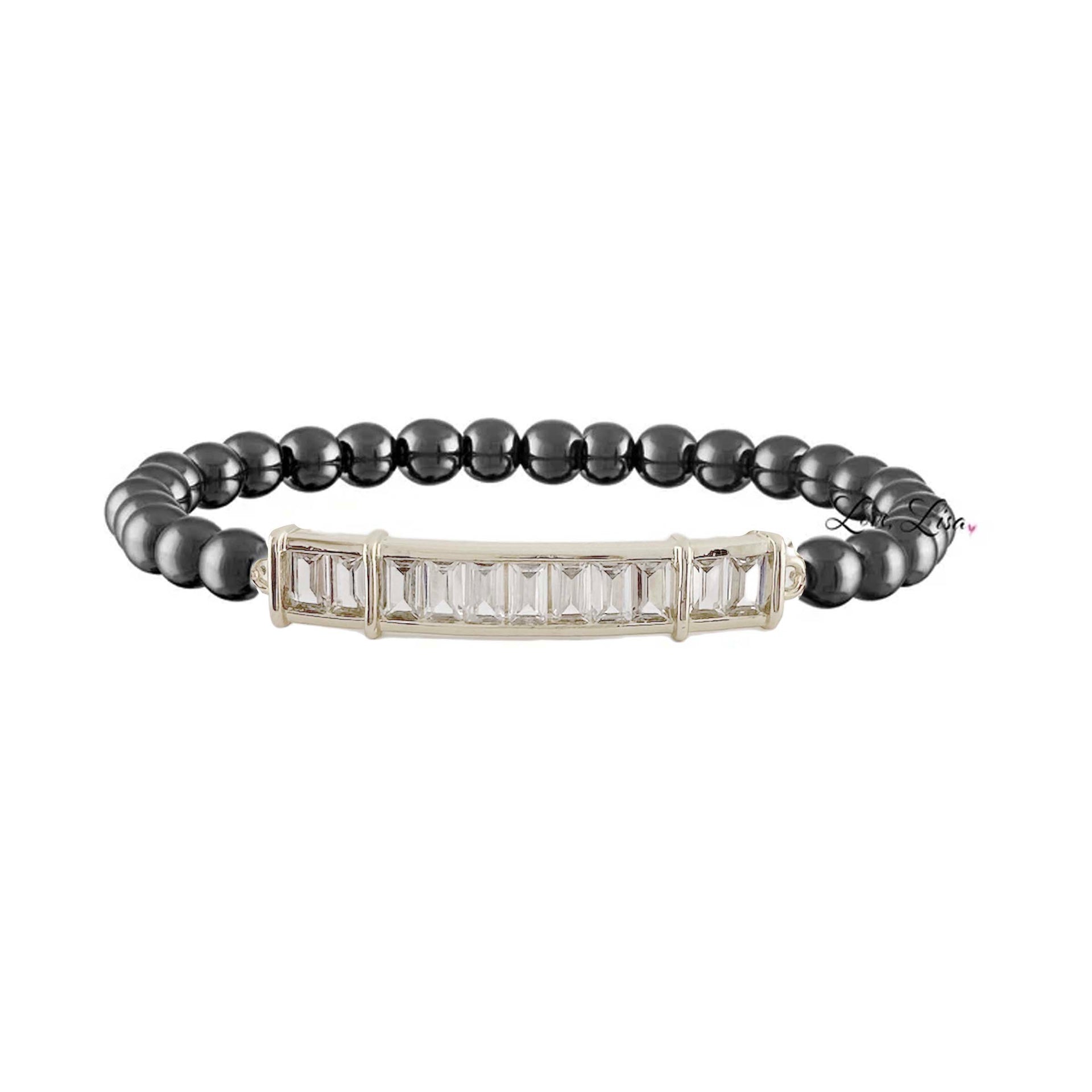 alicia baguette bar bracelet gunmetal crystal stretch bracelet love lisa