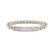 Alicia Baguette Bar Bracelet stacked with other Love, Lisa bracelets, 5mm beads and crystal bar
