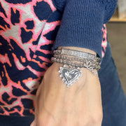 Alicia baguette beaded bracelet in silver on a model