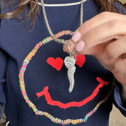 Amalfi Charm Trio Necklace with Italian horn, heart, and evil eye charms