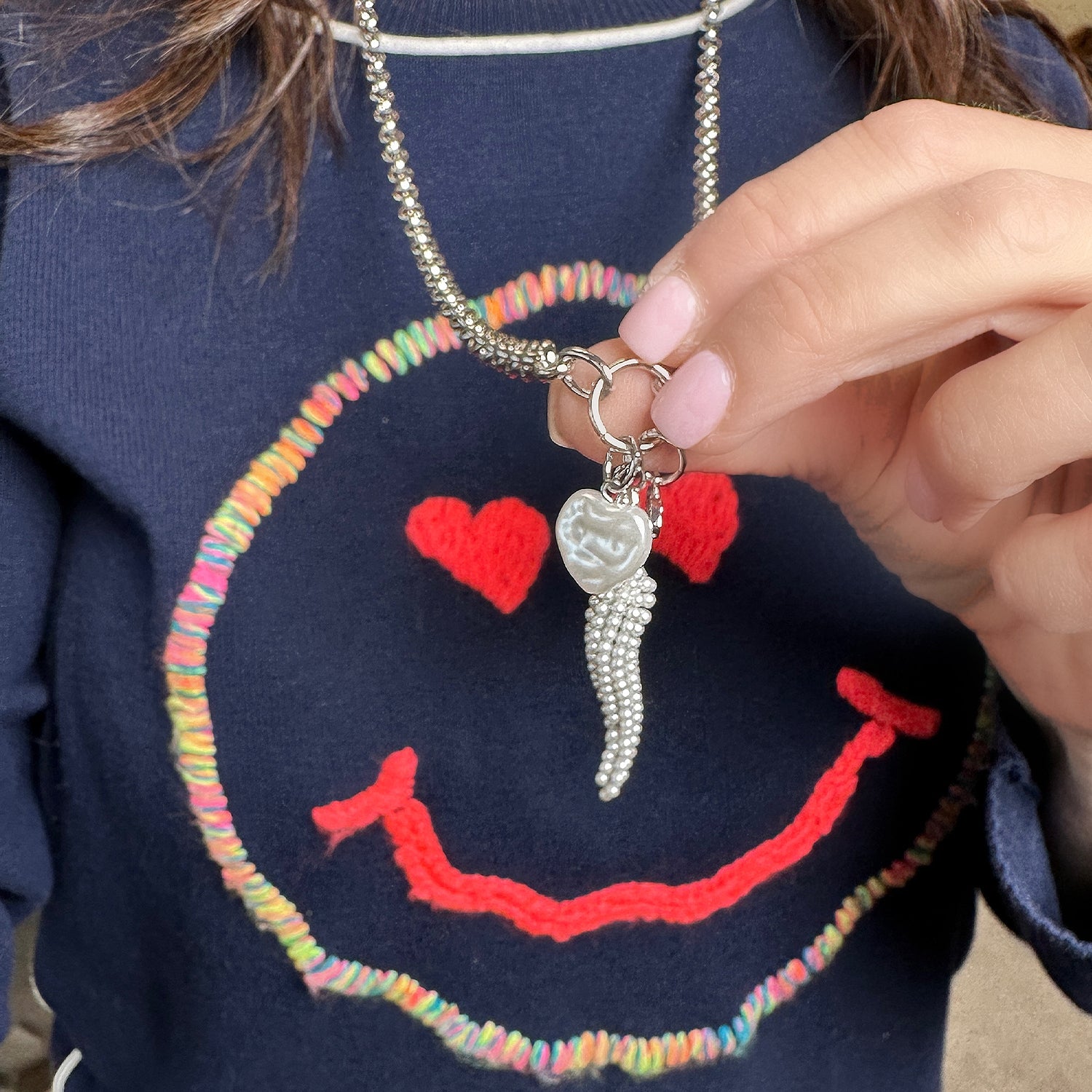 Amalfi Charm Trio Necklace with Italian horn, heart, and evil eye charms