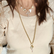 Amalfi charm trio necklace silver with pearl horn heart and evil eye