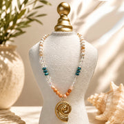 Capri Sunset Amalfi shell gemstone necklace with faceted stones gold shell pendant and coastal summer styling
