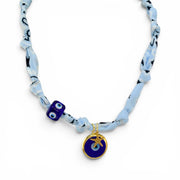 Capri starfish talisman bandana necklace with light blue fabric evil eye accents and gold starfish charm