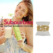 model wearing the amy pearl stack in a commercial