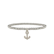 Silver 4mm beaded elastic anklet with pavé anchor charm

