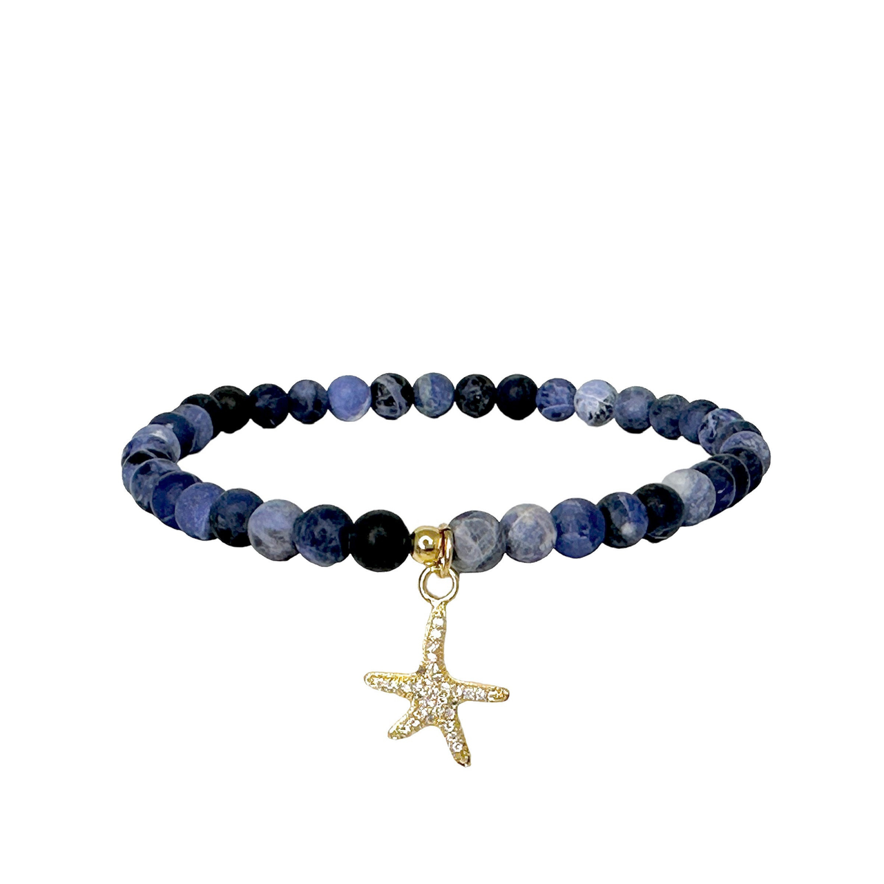 andrea starfish beaded anklet with blue gemstone beads and gold pave starfish charm by love lisa