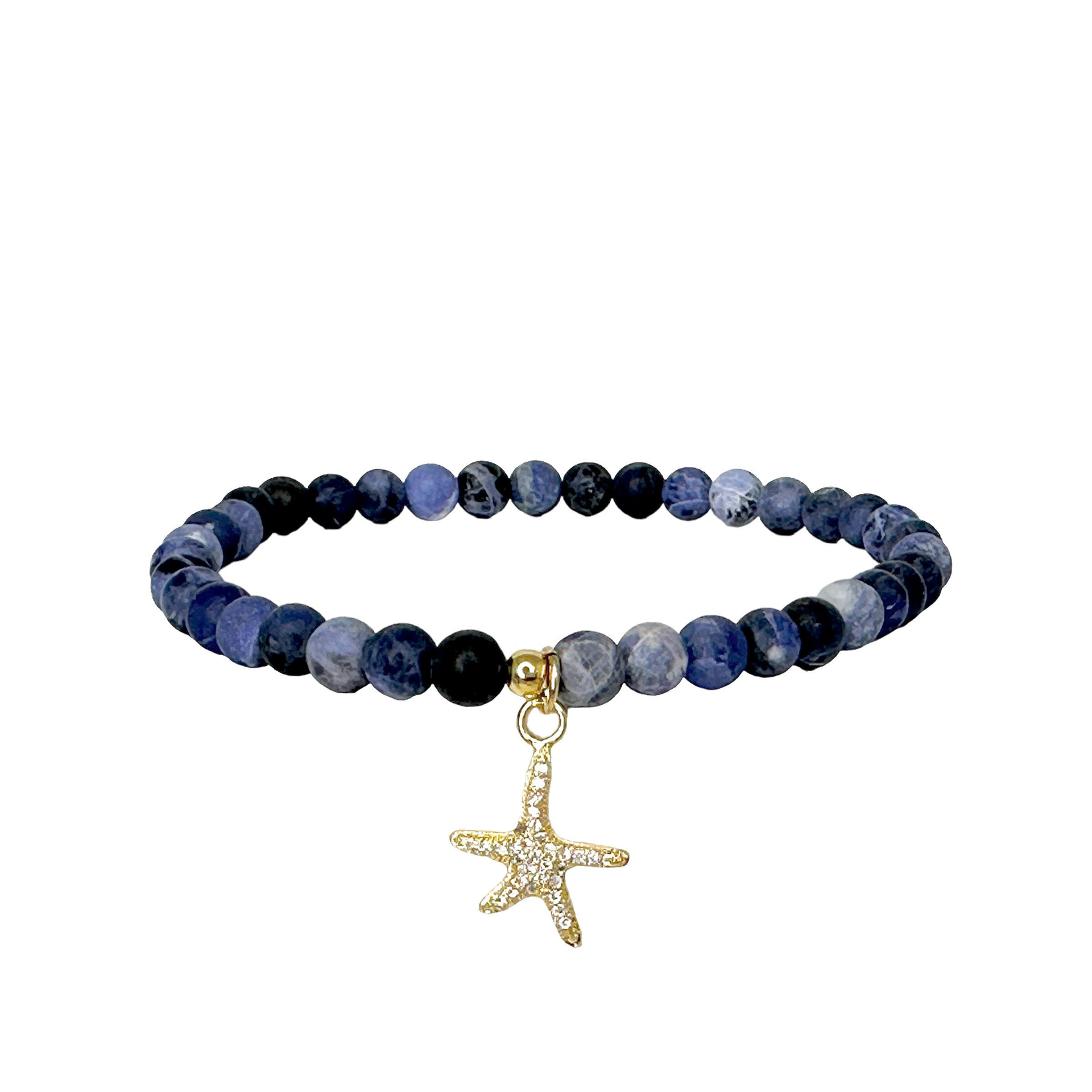 andrea starfish beaded anklet with blue gemstone beads and gold pave starfish charm by love lisa