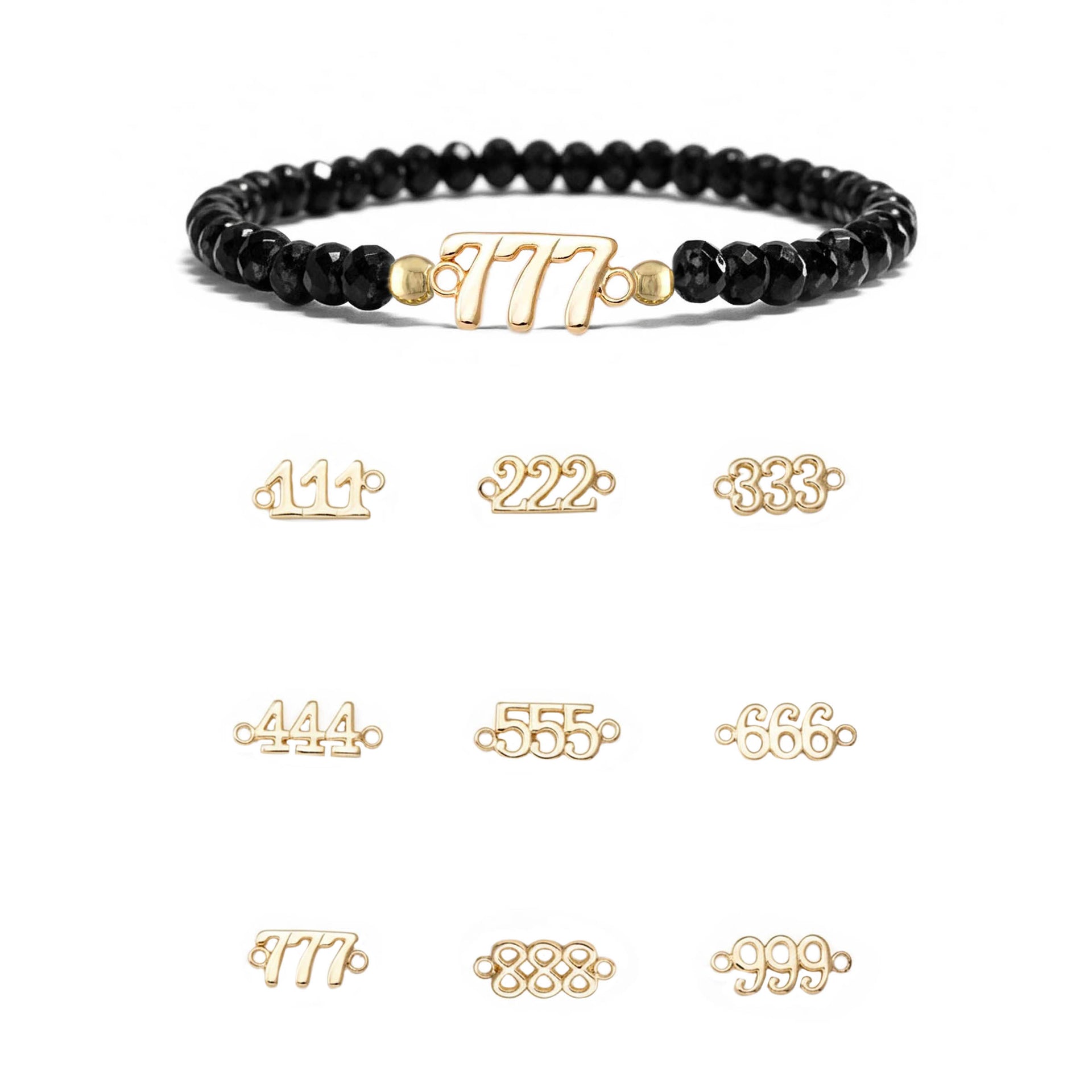 Angel Number Bracelet by Love Lisa in black and gold with crystal number charm