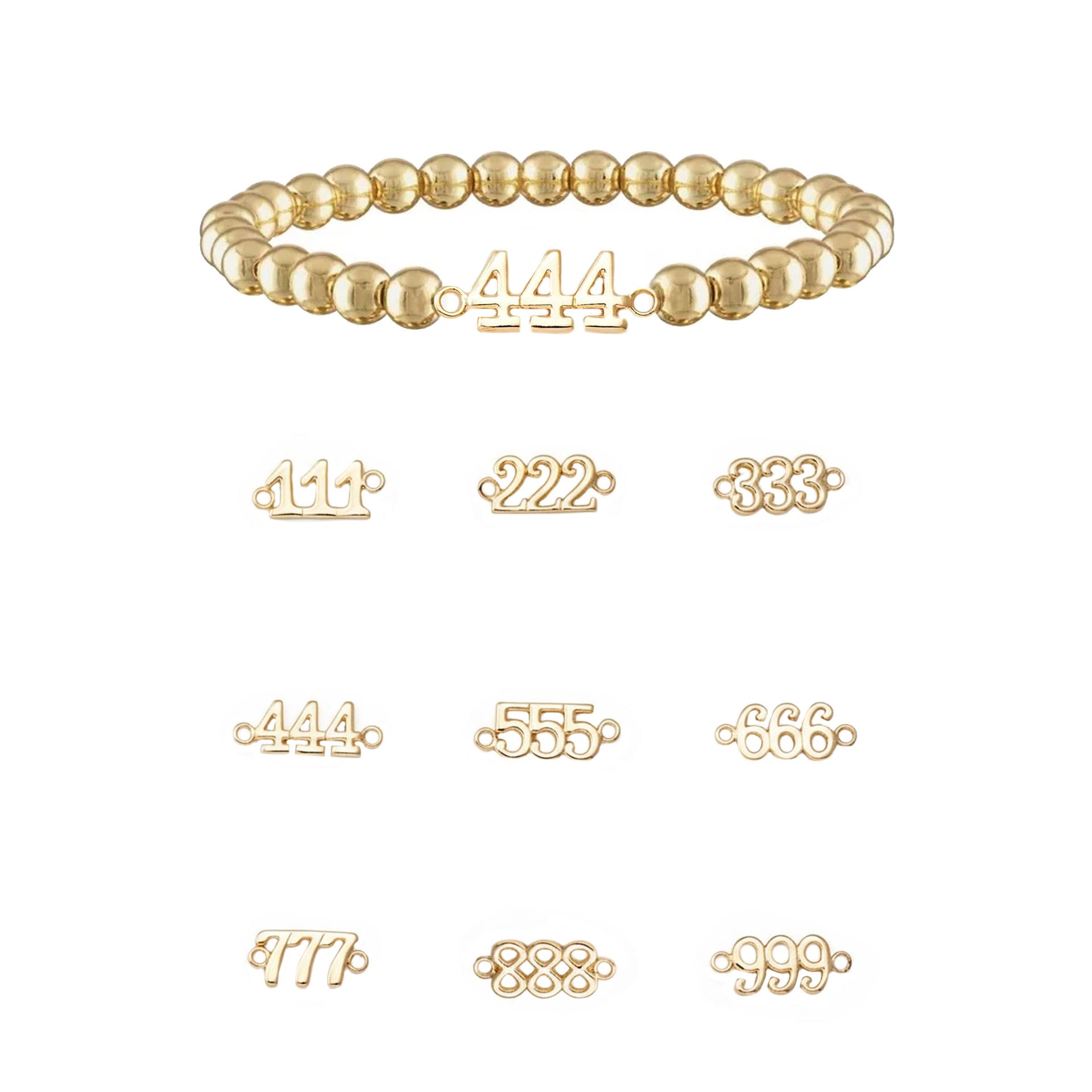 Angel Number Bracelets by Love Lisa displayed in gold finish with angel numbers
