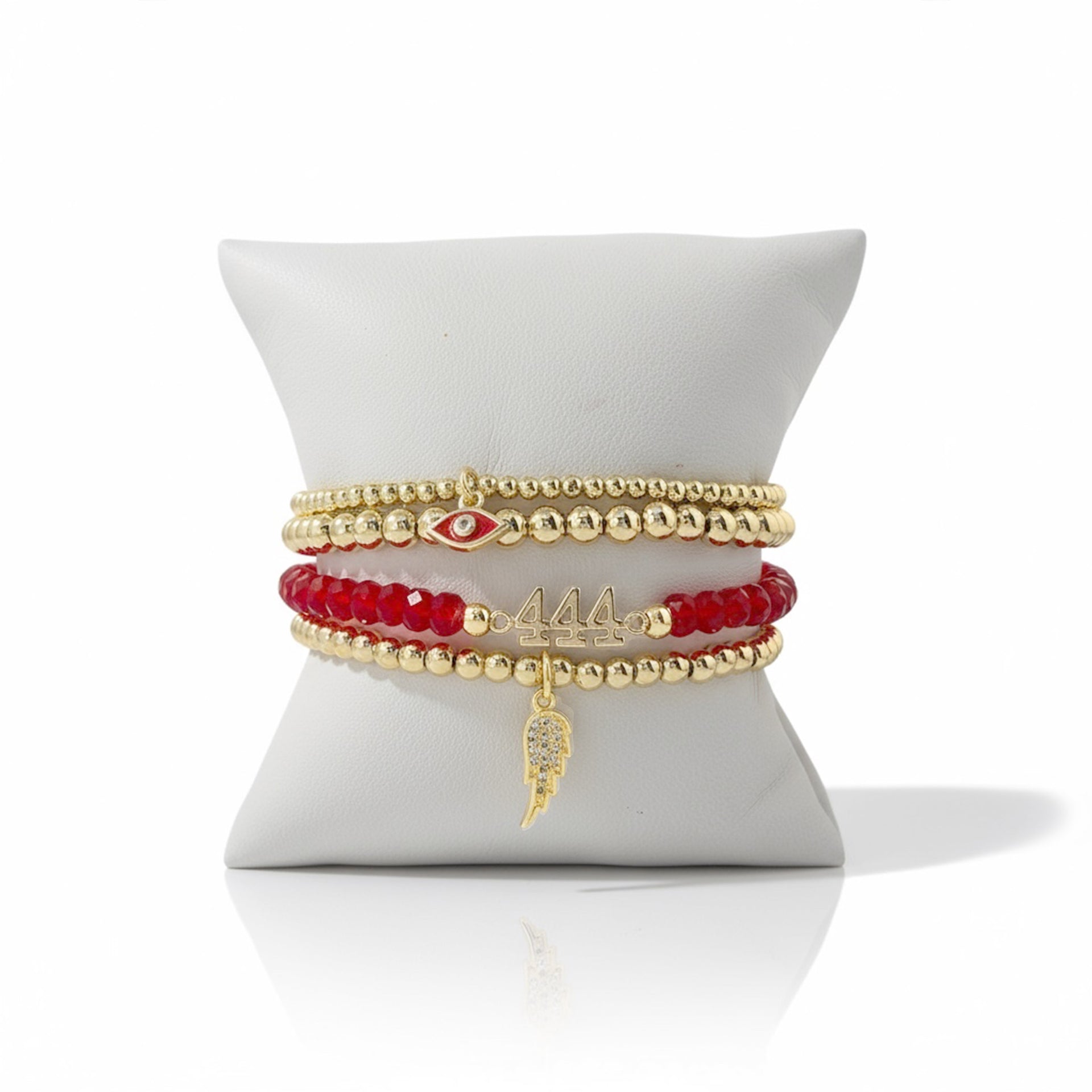 Angel Number Bracelet by Love Lisa in red with gold angel number charm