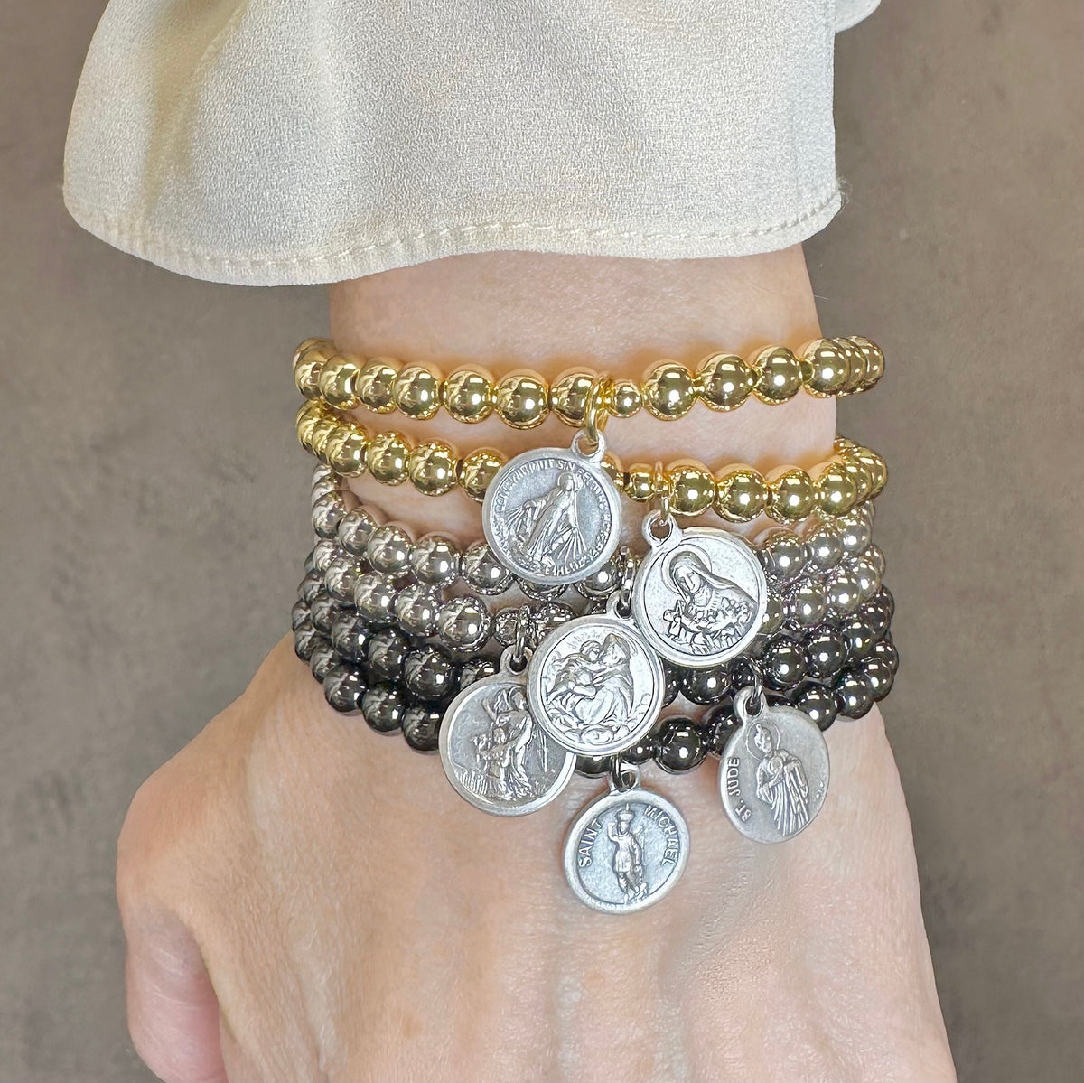 Love Lisa Anna Devoted Saints Bracelet stack Catholic jewelry

