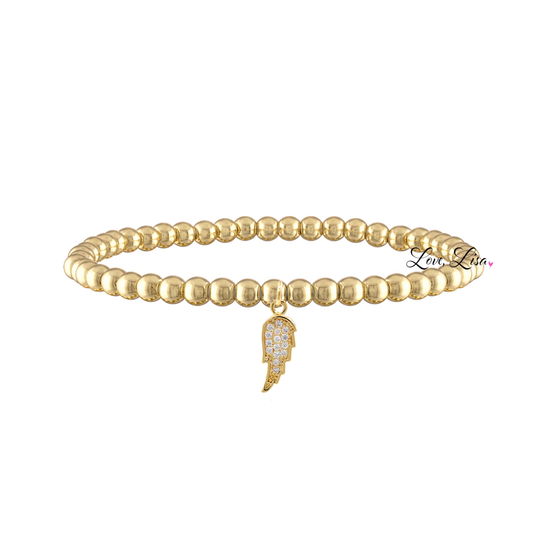 arlet angel wing beaded bracelet gold 4mm beaded stretch bracelet with cz angel wing charm by love lisa